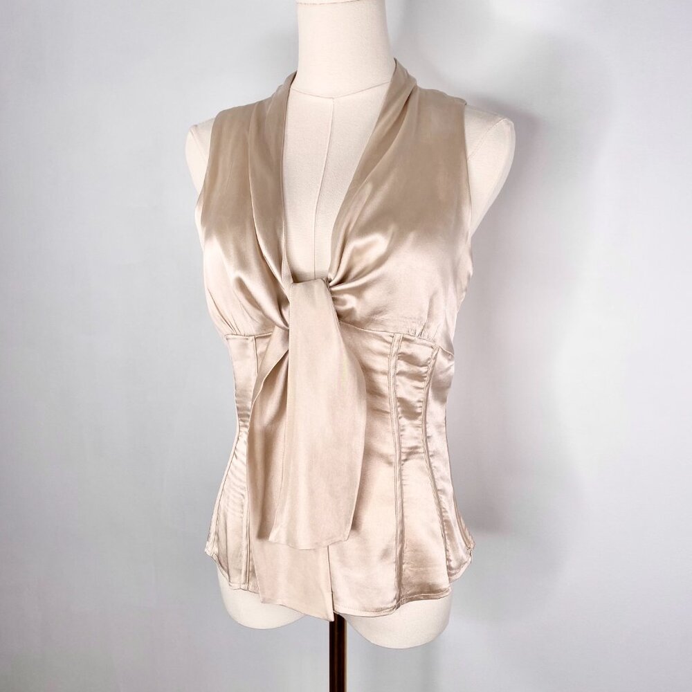 Adolfo Dominguez - Silk beige ribbon blouse